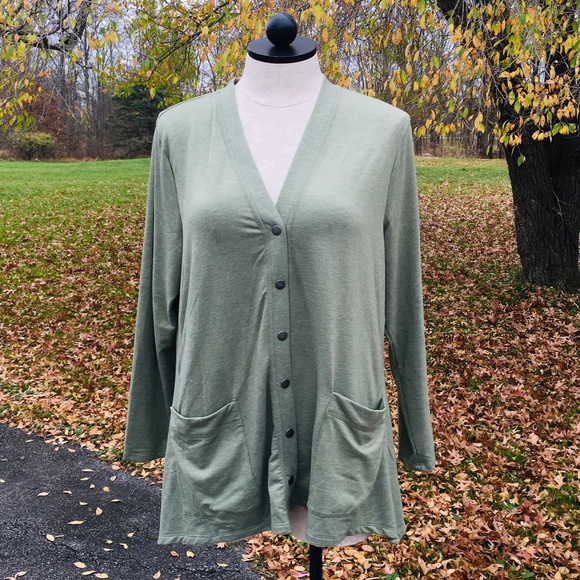 LOGO by Lori Goldstein Green Button Down Jacket Front Pockets Lag and Look - Picture 1 of 7